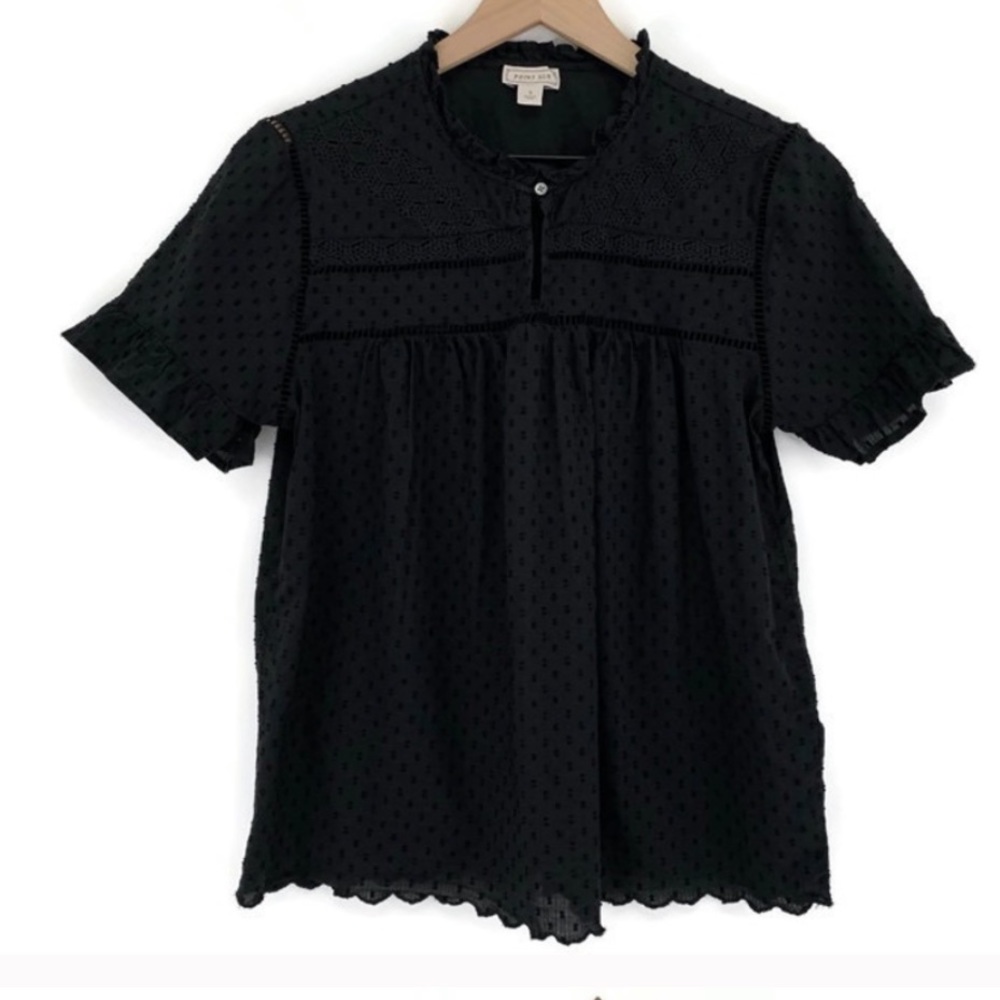 Jcrew Point Sur Ruffle Sleeve Embroidered top